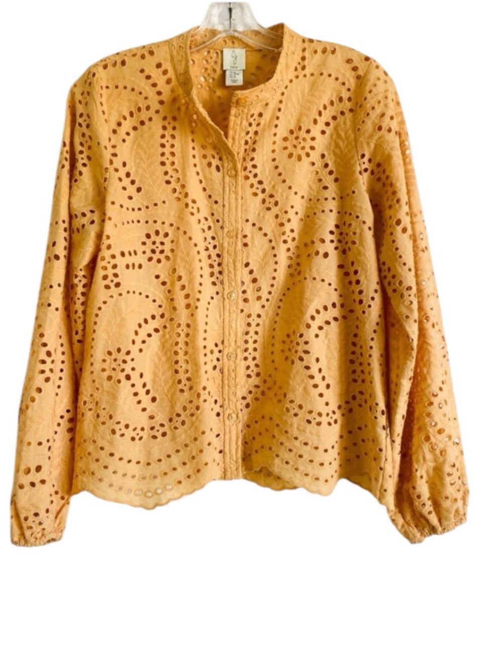 Joie Peach Boho Eyelet Blouse Top Button Up Cotton Lightweight Size XS Tangerine